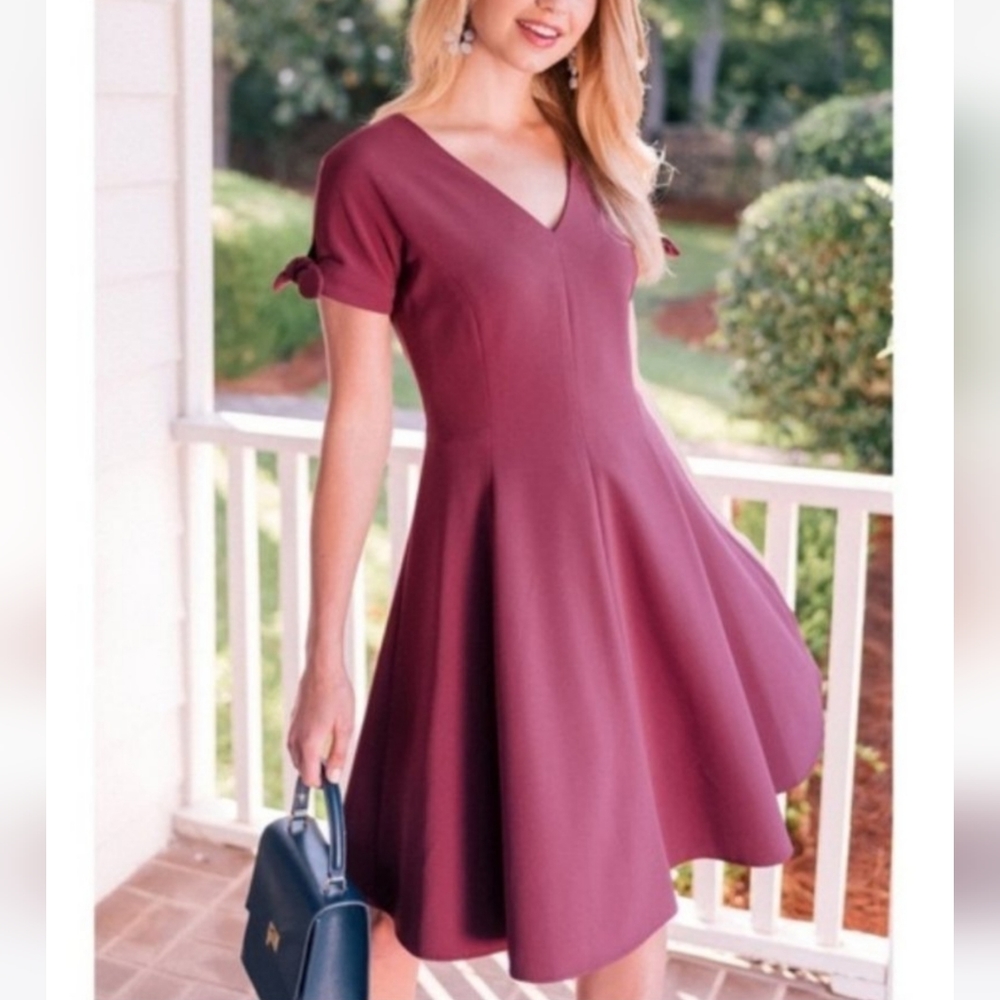 GalMeetsGlam sz 14 wine grape fit flare event wedding guest dress plus size